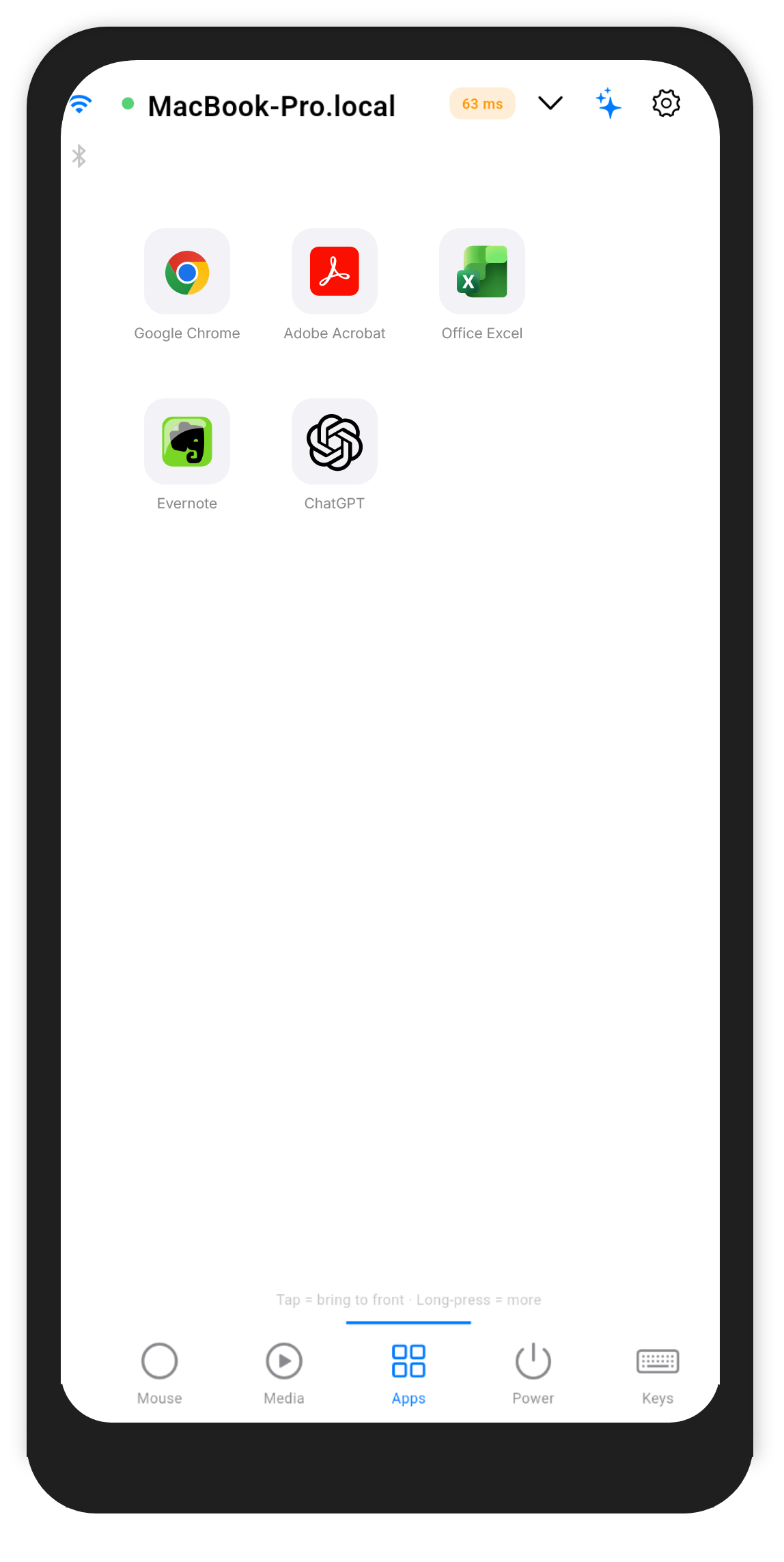Phone Mouse keys panel with modifier keys, F-keys, numpad and arrow cluster